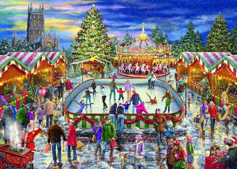 Christmas Market Scene — Red
