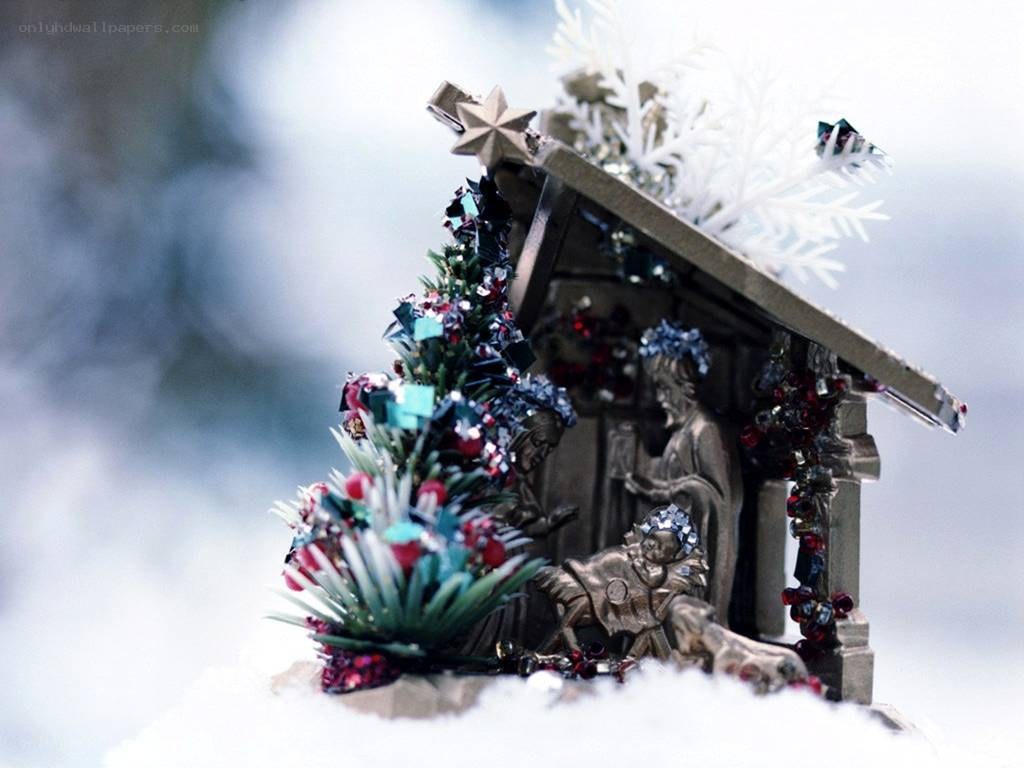 Christmas nativity scene in snow