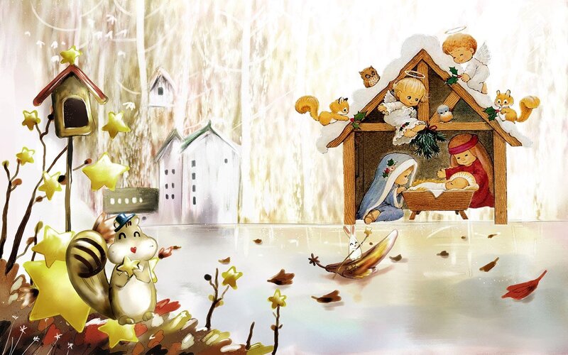 Christmas nativity scene with animals