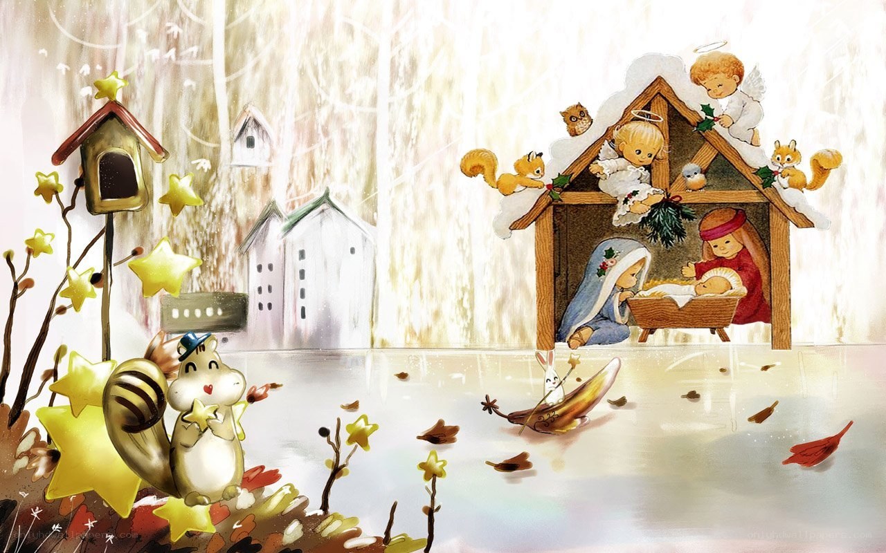 Christmas nativity scene with animals