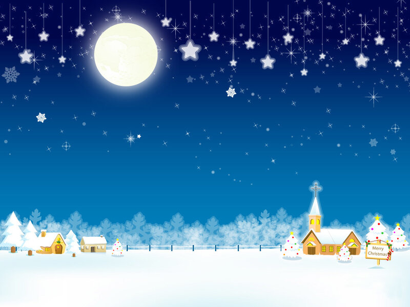 Christmas night in a snowy village
