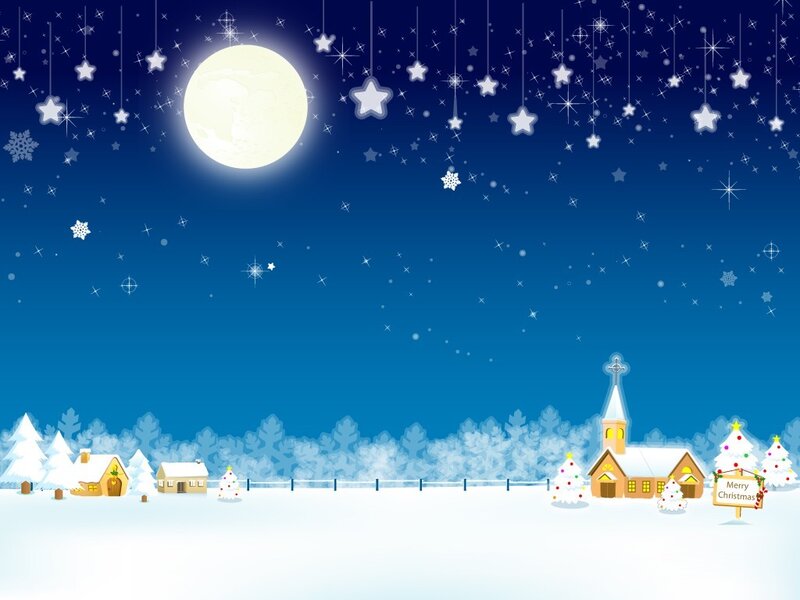 Christmas night in a snowy village