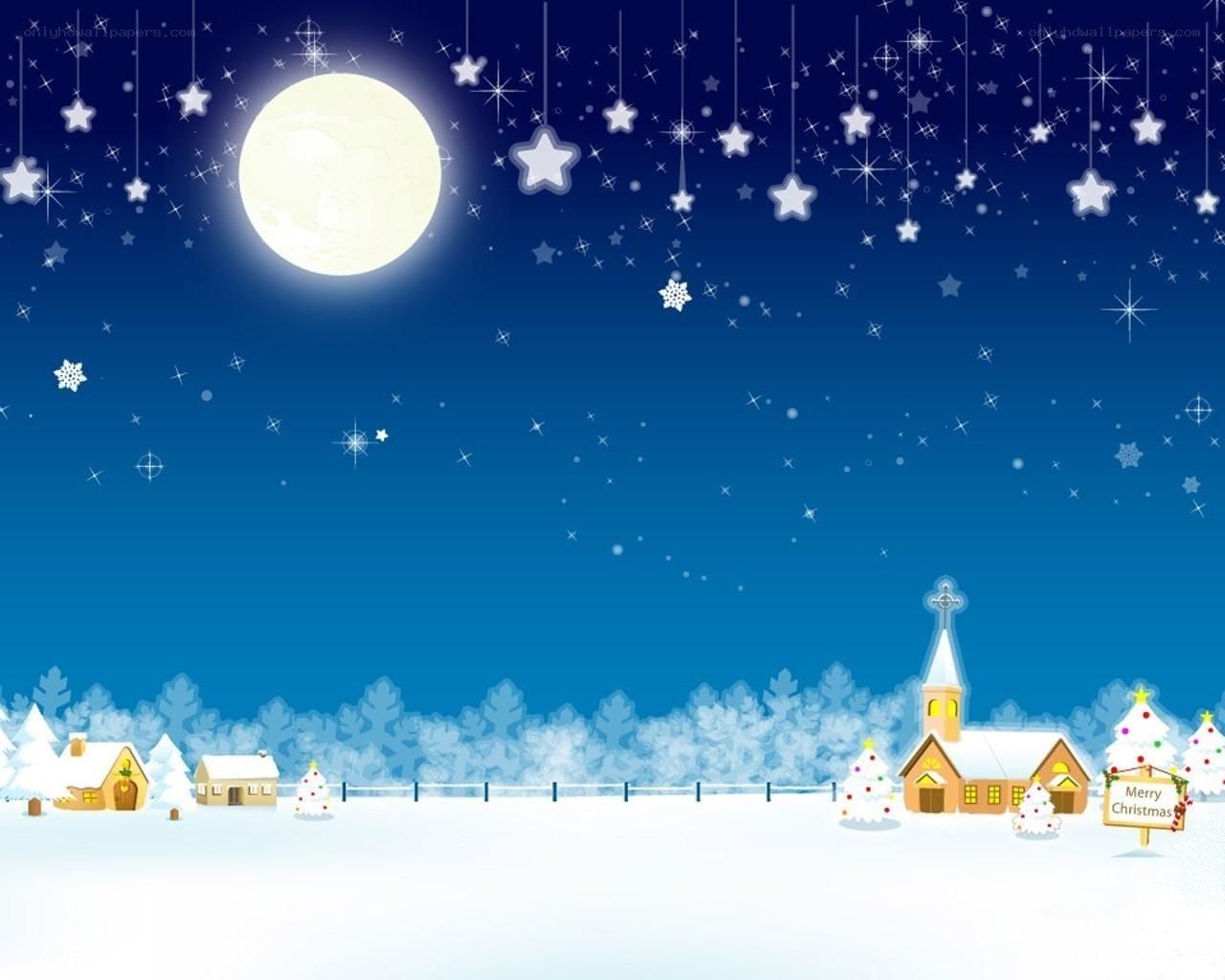 Christmas night in a snowy village