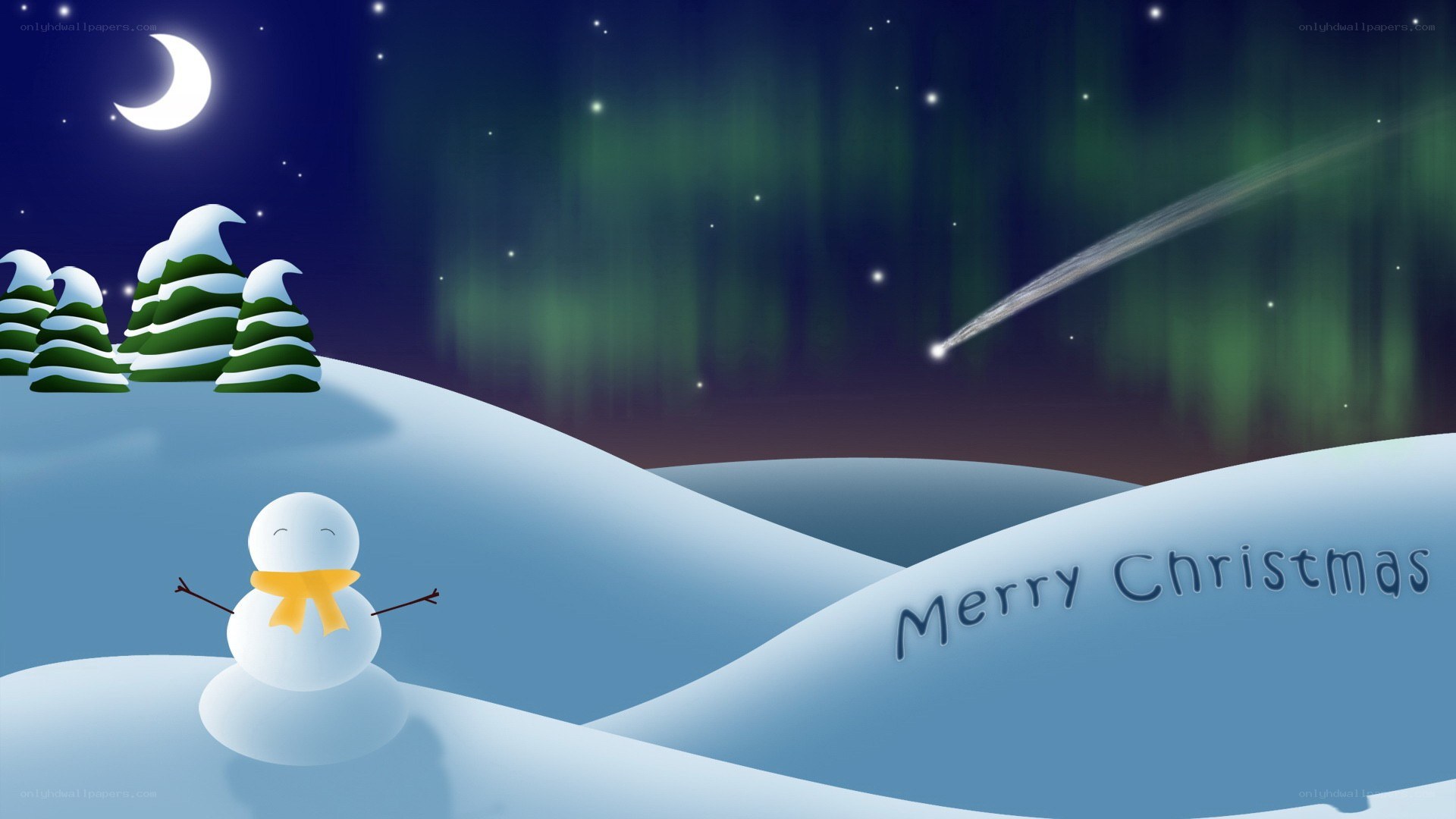 Christmas night with snowman
