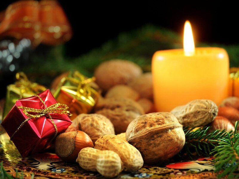 Christmas nuts and candle
