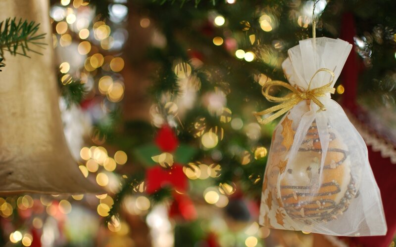 Christmas ornament in a gift bag