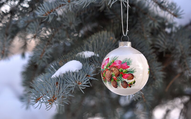 Christmas Ornament on Tree — White, Calm