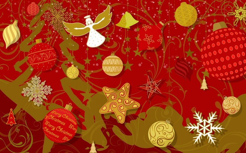 Christmas Ornaments and Angel — Red, Festive, Winter