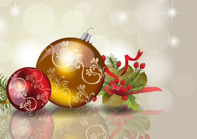 Christmas Ornaments and Berries — Gold