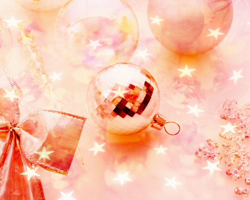 Christmas Ornaments and Bow — Pink, Festive
