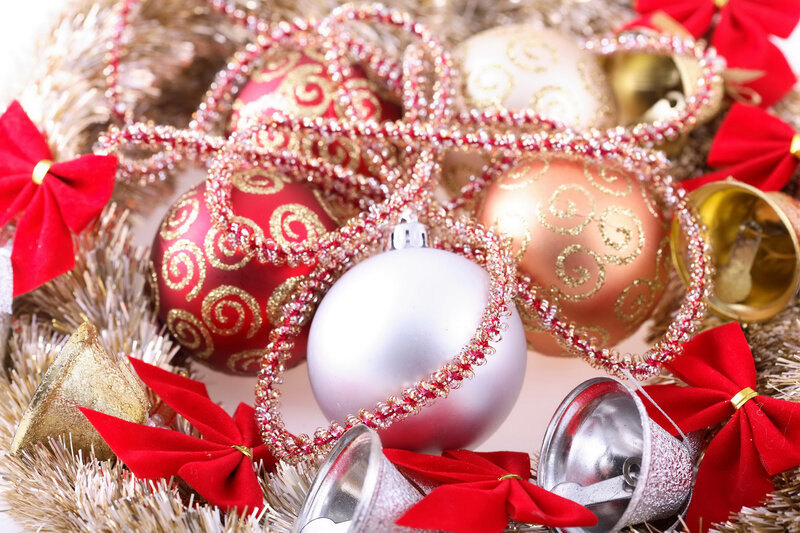 Christmas Ornaments and Bows — Red