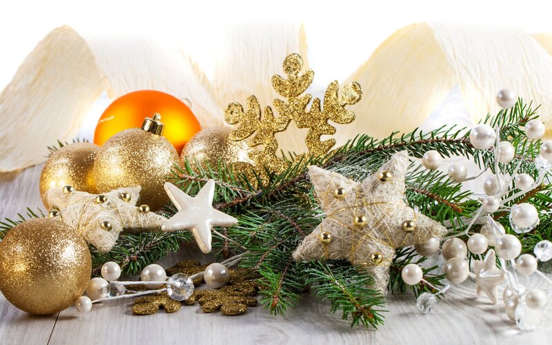 Christmas Ornaments and Branches — Gold