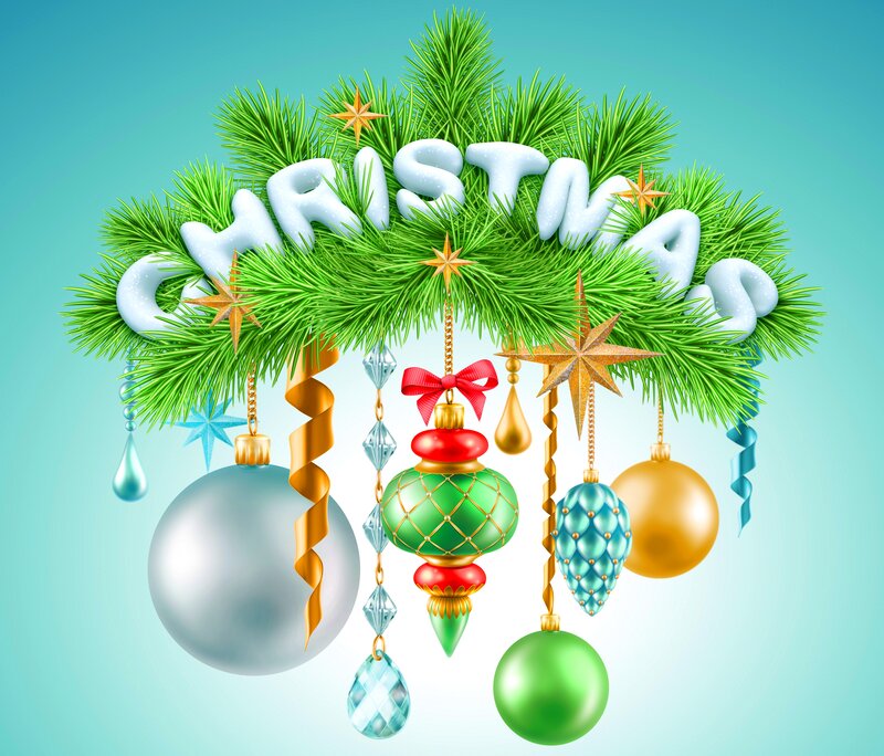 Christmas Ornaments and Branches — Green