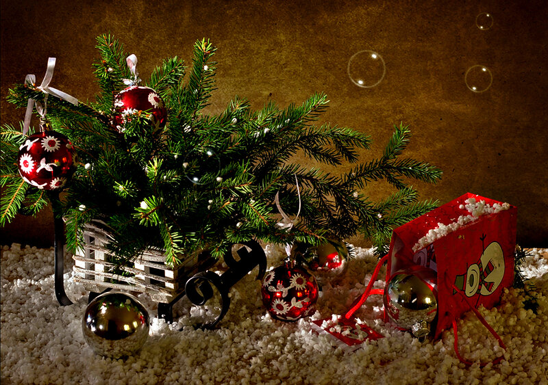 Christmas Ornaments and Branches — Red
