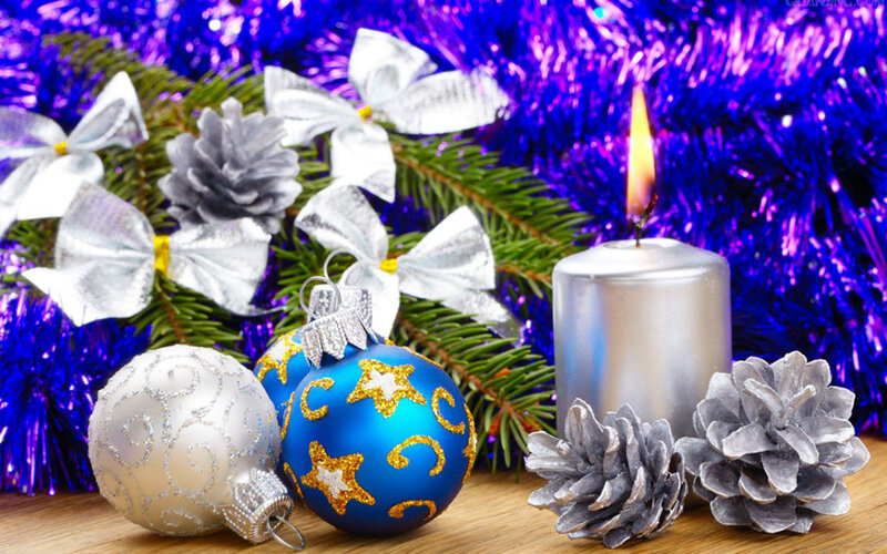 Christmas Ornaments and Candle — Blue