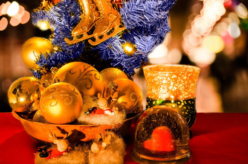 Christmas Ornaments and Candle — Gold