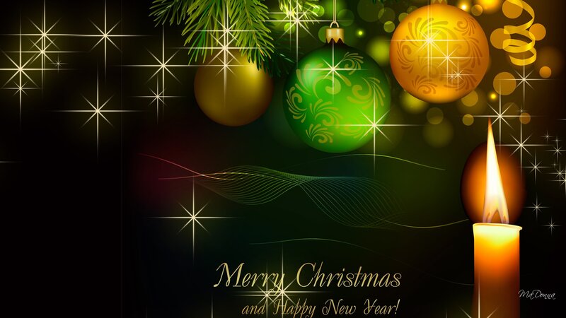Christmas Ornaments and Candle — Green, Festive