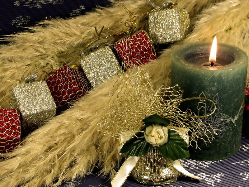 Christmas Ornaments and Candle — Green