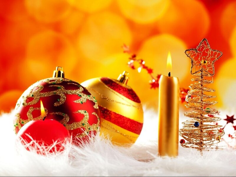 Christmas Ornaments and Candle — Red, Festive