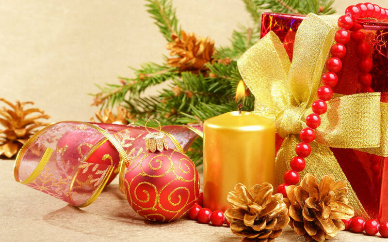 Christmas Ornaments and Candle — Red, Festive, Winter