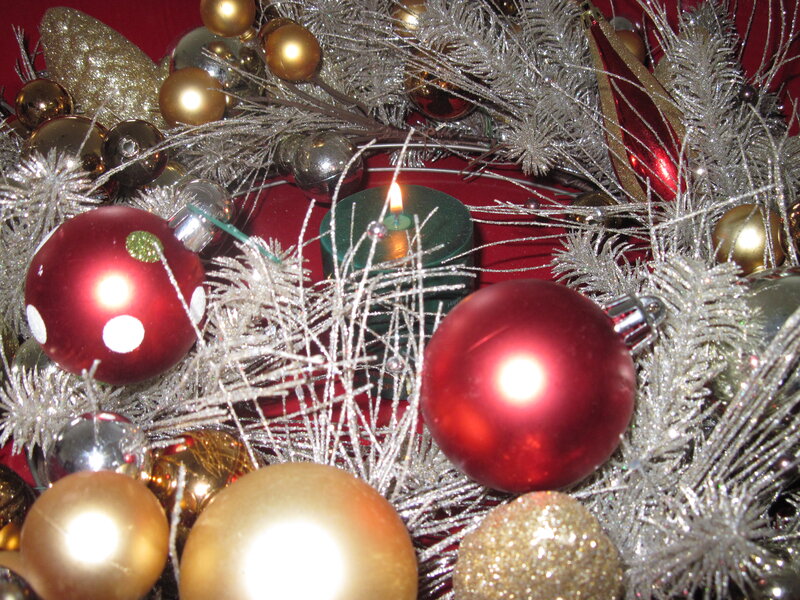 Christmas Ornaments and Candle — Red