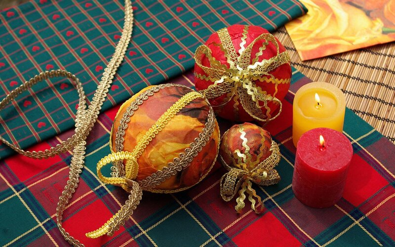 Christmas ornaments and candles