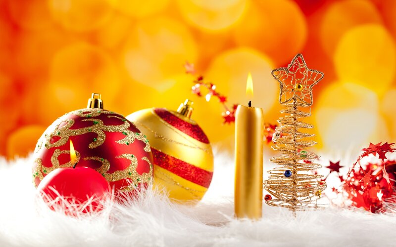 Christmas ornaments and candles