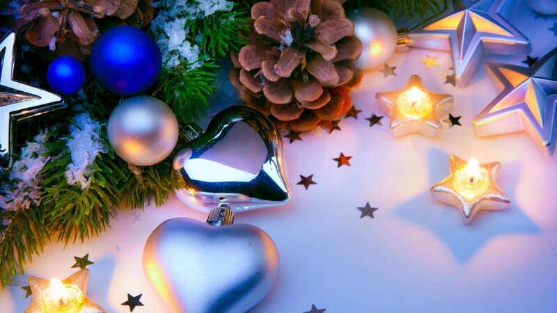Christmas ornaments and candles