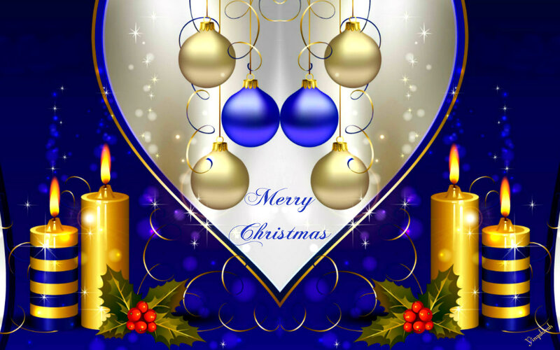 Christmas Ornaments and Candles — Blue, Festive, Night