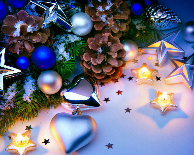 Christmas Ornaments and Candles — Blue, Festive