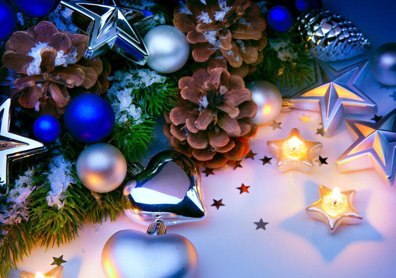 Christmas Ornaments and Candles — Blue