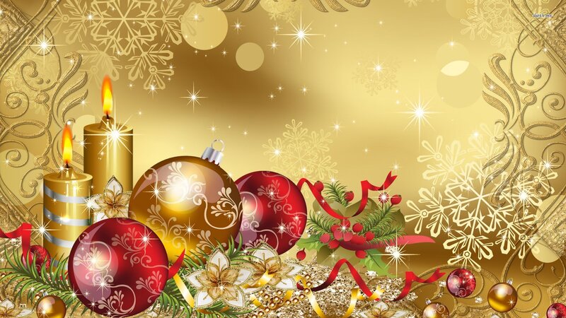 Christmas Ornaments and Candles — Gold, Festive, Winter, Digital Art