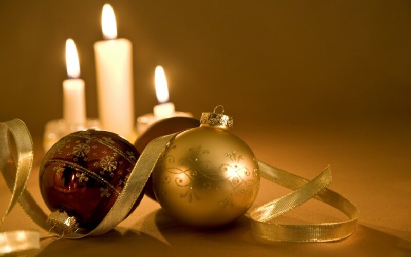 Christmas Ornaments and Candles — Gold, Warm