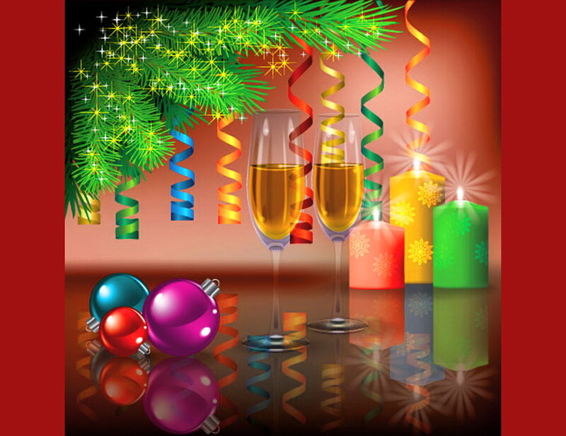 Christmas Ornaments and Candles — Green, Festive