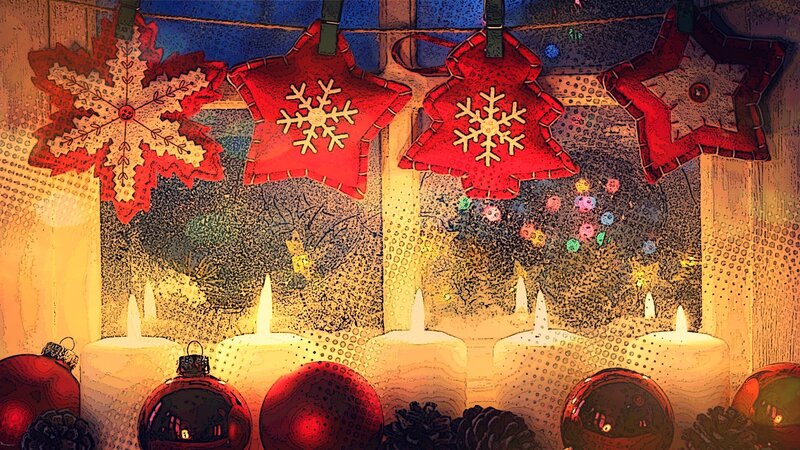 Christmas Ornaments and Candles — Red, Cozy