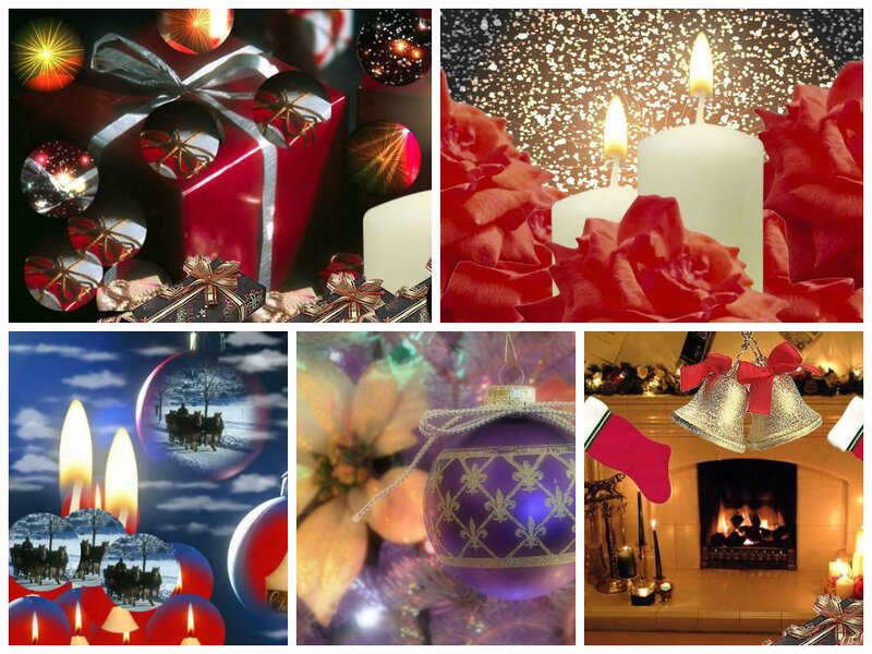 Christmas Ornaments and Candles — Red, Festive, Night, Photograph