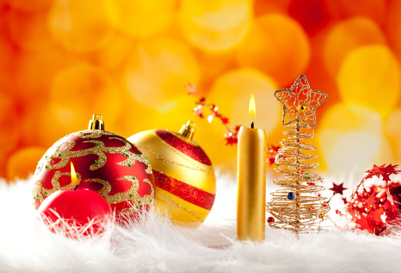 Christmas Ornaments and Candles — Red, Festive