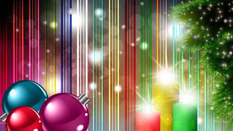 Christmas Ornaments and Candles — Red, Festive, Winter, Digital Art