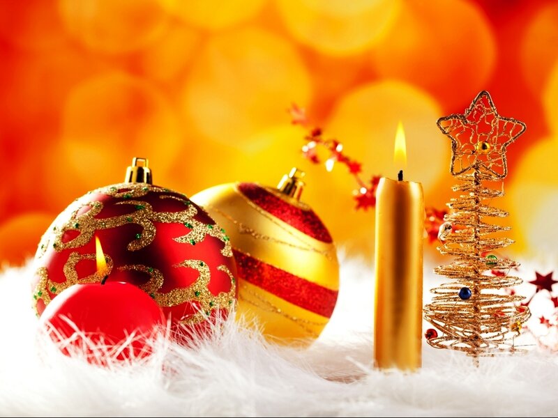 Christmas Ornaments and Candles — Red, Festive, Winter