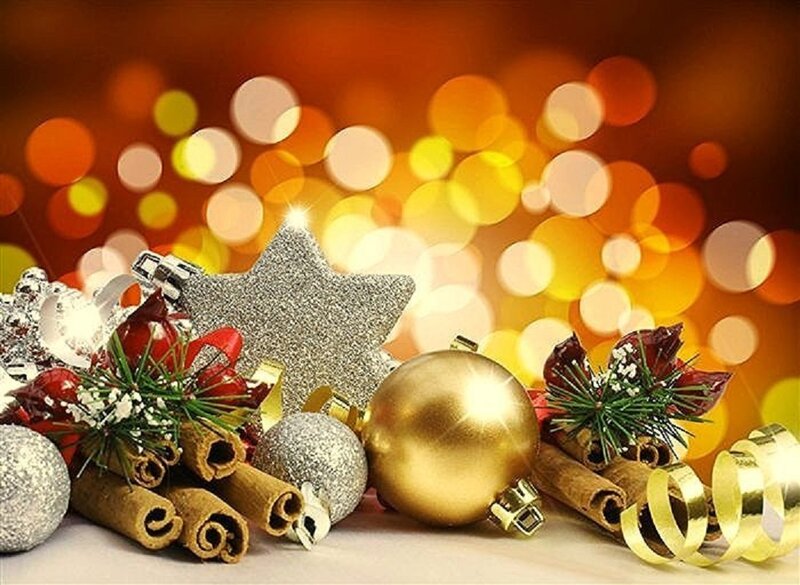 Christmas Ornaments and Cinnamon Sticks — Gold