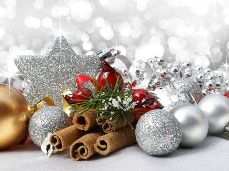 Christmas Ornaments and Cinnamon Sticks — Silver, Festive