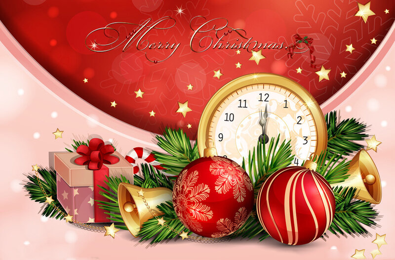 Christmas Ornaments and Clock — Red, Festive