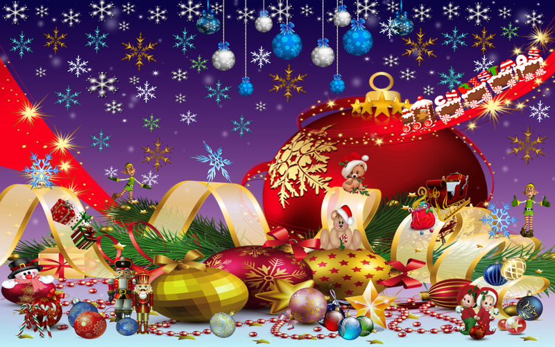 Christmas Ornaments and Decorations — Red, Festive, Winter, Digital Art