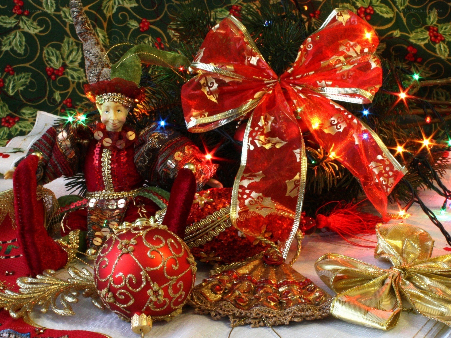 Christmas ornaments and elf figure