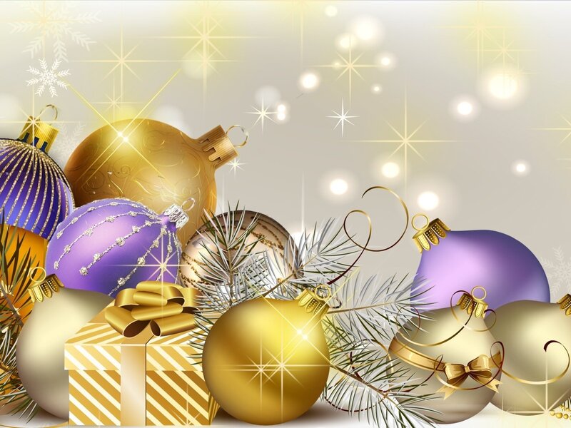 Christmas Ornaments and Gift — Gold, Festive, Winter, Digital Art