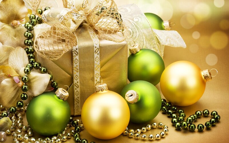 Christmas Ornaments and Gift — Gold, Festive, Winter