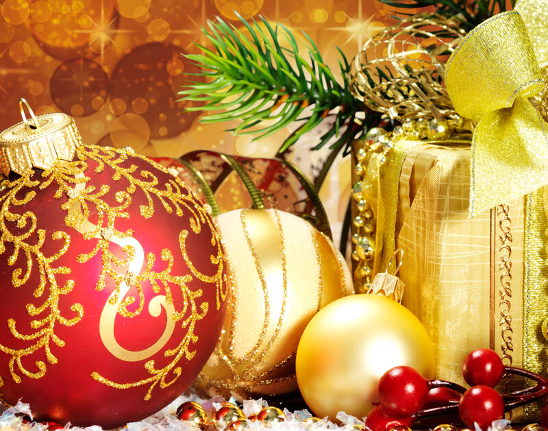 Christmas Ornaments and Gift — Red, Festive, Winter