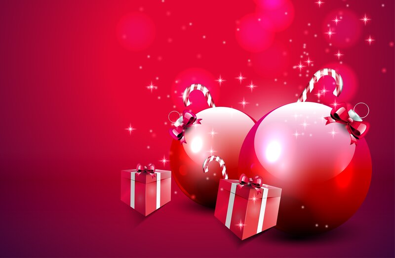 Christmas Ornaments and Gifts — Red, Festive, Winter, Digital Art