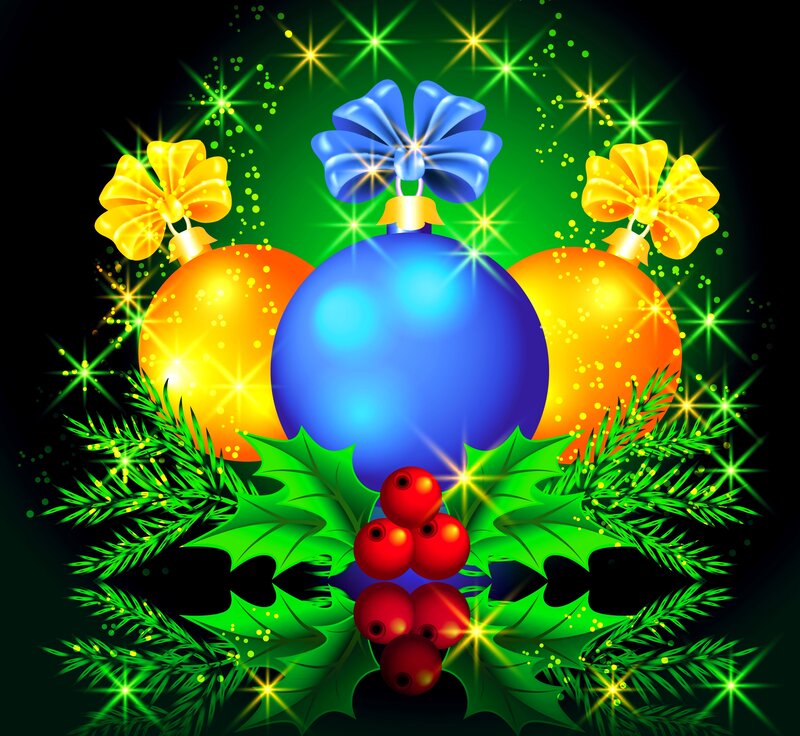 Christmas Ornaments and Holly — Green, Festive