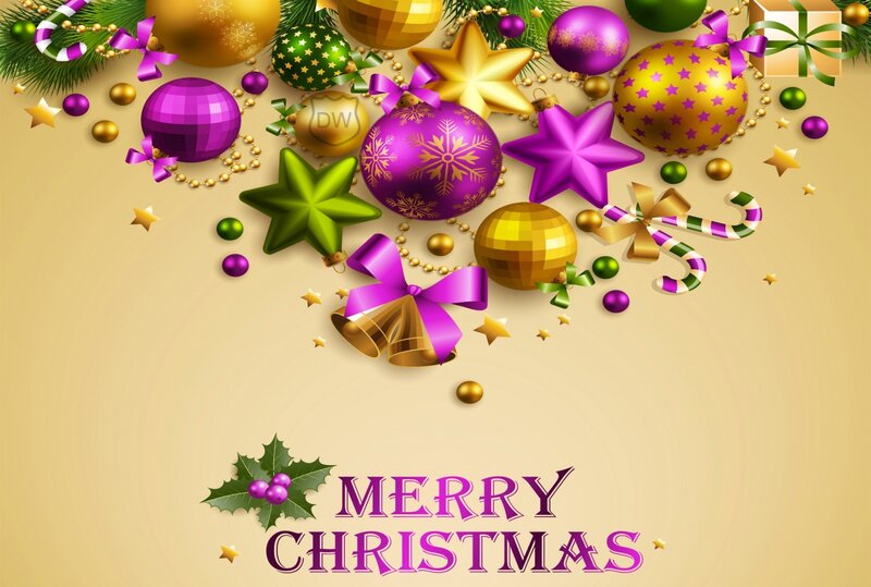 Christmas Ornaments and Holly — Purple, Festive
